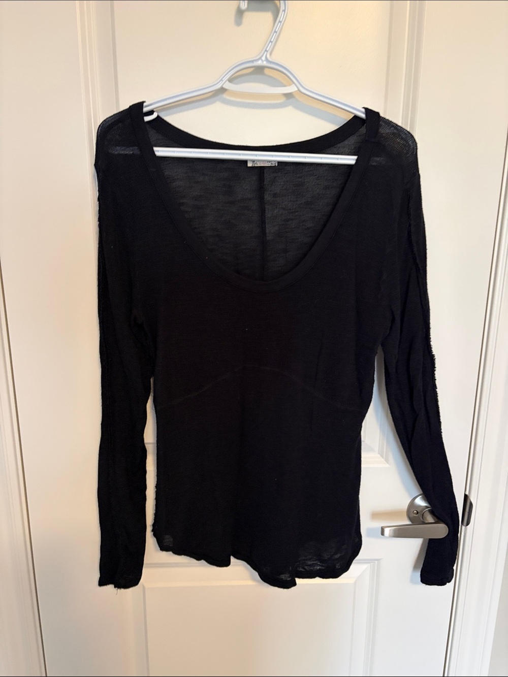 Free People Black Scoop Neck Long-Sleeve Top